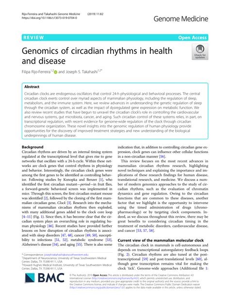 Pdf Genomics Of Circadian Rhythms In Health And Disease