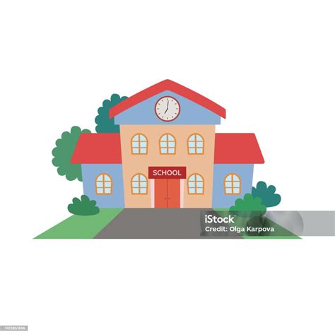 School Building Cartoon Vector Illustration Stock Illustration