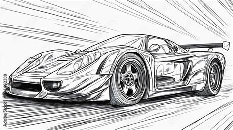 Race car coloring page outline, sports vehicle sketch template, speed ...