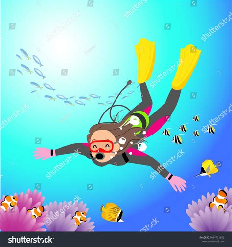 Woman Scuba Diving Southern Sea Stock Vector Royalty Free 1634721886