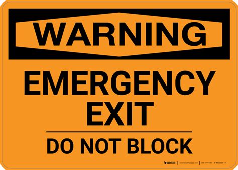 Warning Emergency Exit Do Not Block Landscape Wall Sign