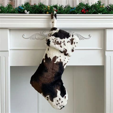 3 Pack Personalized Cow Print Christmas Stockings With Wood Name Tags