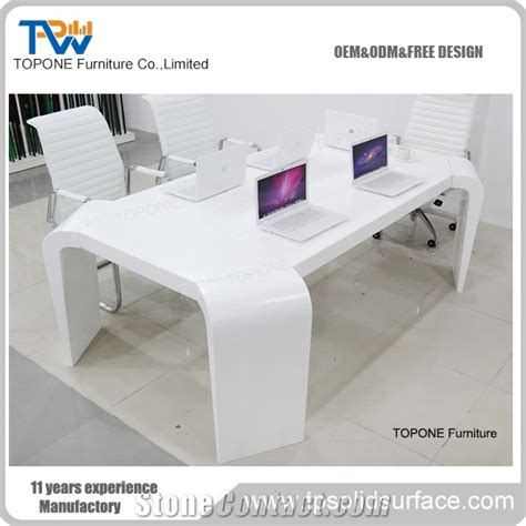 White Artificial Marble Stone 6 Seats Acrylic Solid Surface Conference