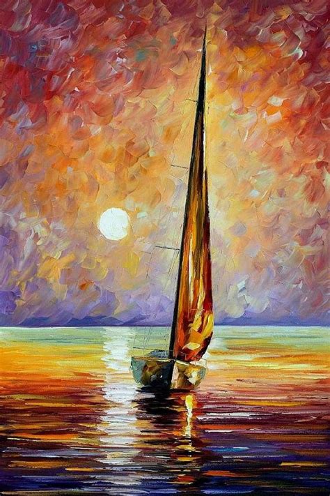 Gold Sail PALETTE KNIFE Oil Painting On Canvas By Leonid Afremov