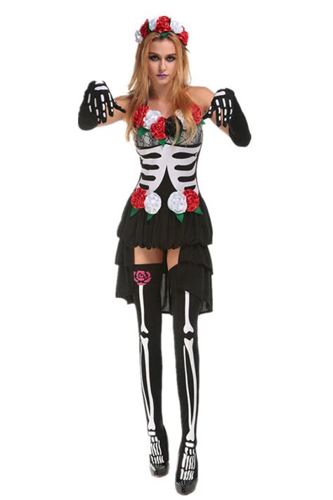 Day Of The Dead Skeleton Dress Costume For Women Yawbako