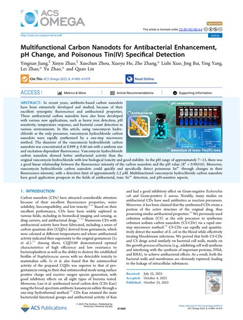 Pdf Multifunctional Carbon Nanodots For Antibacterial Enhancement Ph