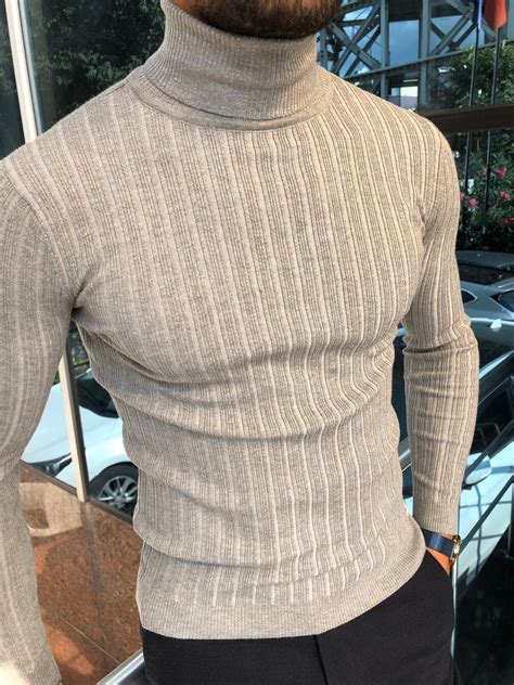 GentWith Eva Gray Slim Fit Turtleneck Ribbed Sweater GENT WITH