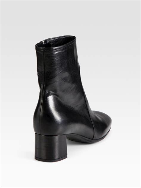 Prada Leather Block Heel Ankle Boots In Black Lyst