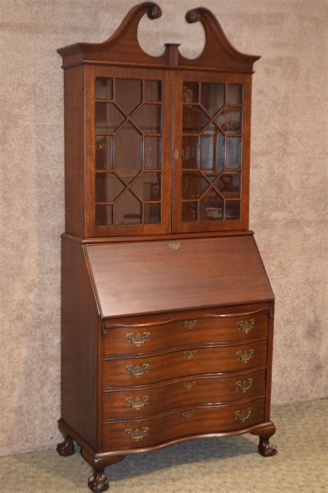 Vintage Jasper Solid Mahogany Secretary Desk Dbl Serpentine Ball Claw