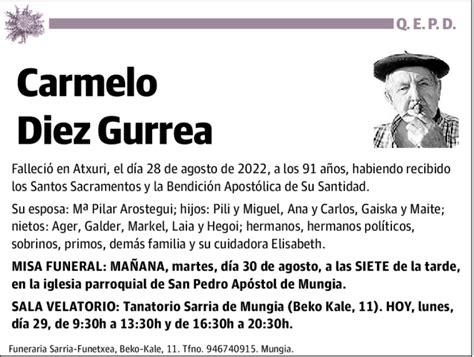 Carmelo Diez Gurrea Esquela Necrológica El Correo