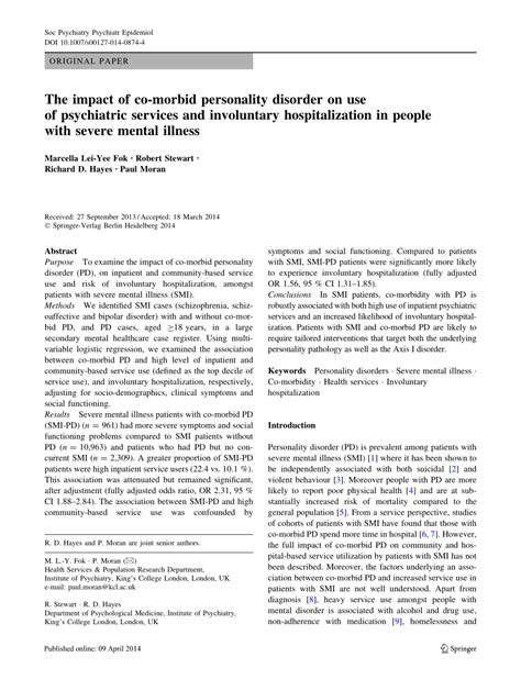 PDF The Impact Of Co Morbid Personality Disorder On Use Of