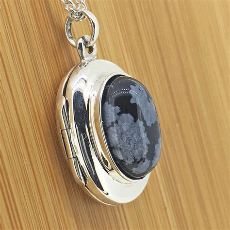 Snowflake Obsidian Sterling Silver Photo Locket Women S Etsy