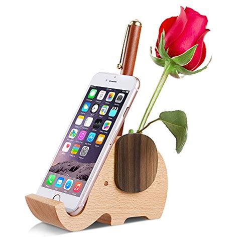 Ahfulife Wooden Elephant Cell Phone Holder Stand With Penandpencil