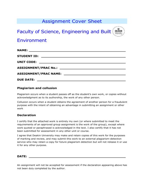 Monash Assignment Cover Sheet Engineering Cover Sheet Court