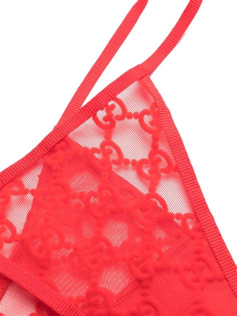 Gucci Gg Semi Sheer Lingerie Set In Red Modesens