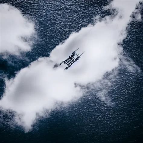 Birds Eye View Of A Flying Battleship Surrounded By Stable