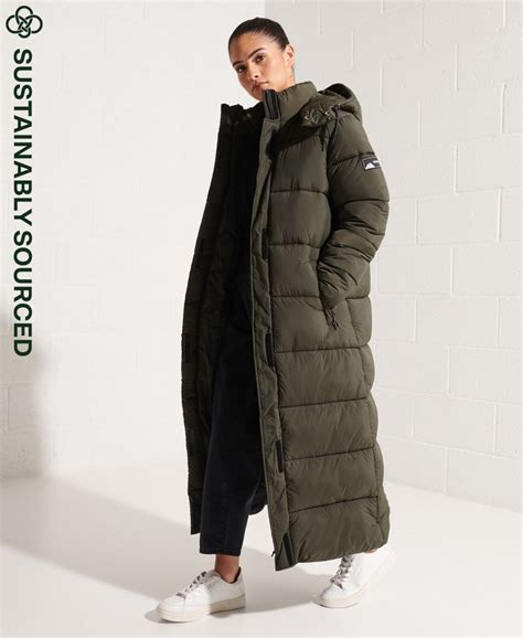 Womens Ripstop Longline Puffer Jacket In Green Superdry