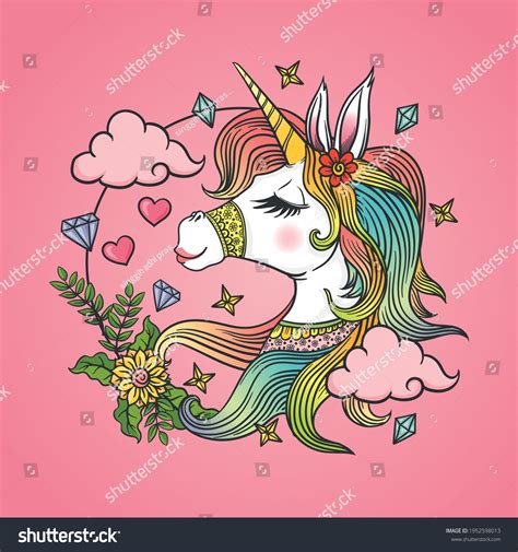 Cute Unicorn Portrait Beautiful Rainbow Mane Stock Vector Royalty Free