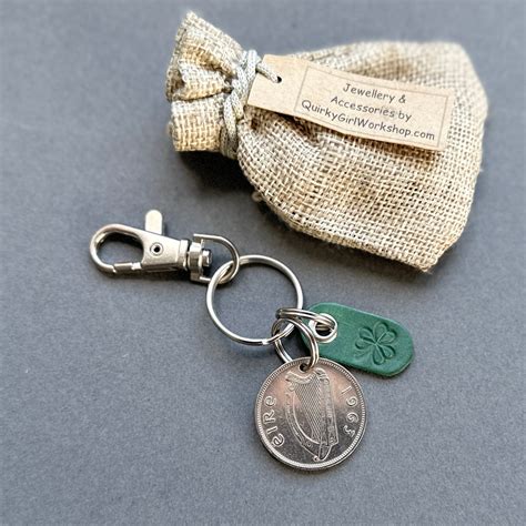 Irish Florin With A Green Shamrock Key Chain Ireland Coin Key