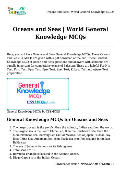 Solution Oceans And Seas World General Knowledge Mcqs Studypool