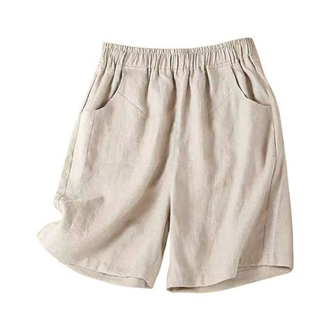 Posijego Womens Cotton Linen Shorts Plus Size Elastic Waist Casual