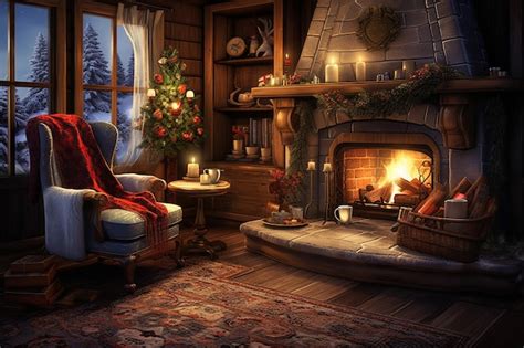 Premium AI Image | Cozy Winter Scene by a Fireplace