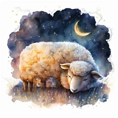 Premium Ai Image Cute Watercolor Night Sheep Illustration Ai Generativexa