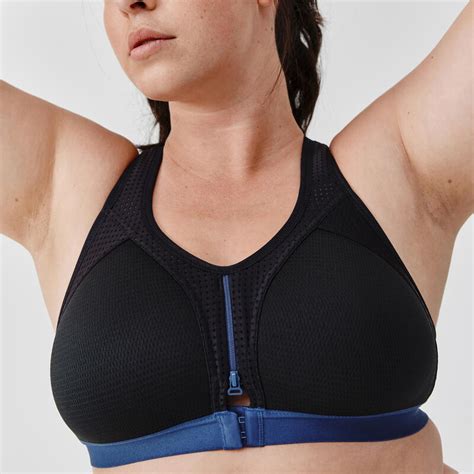 Brassiere De Running Easy Zip Noir Kalenji Decathlon