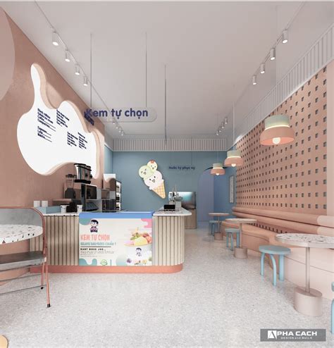 Babyboss Thiết kế quán Kem Ý Gelato và Trà Sữa Sự Tươi Mát và Bắt Mắt của Màu Nude và Xanh