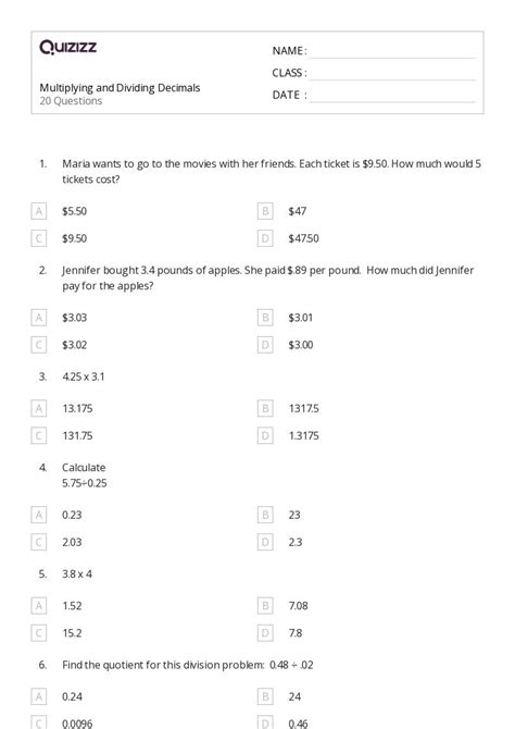 50 Dividing Decimals Worksheets On Quizizz Free And Printable