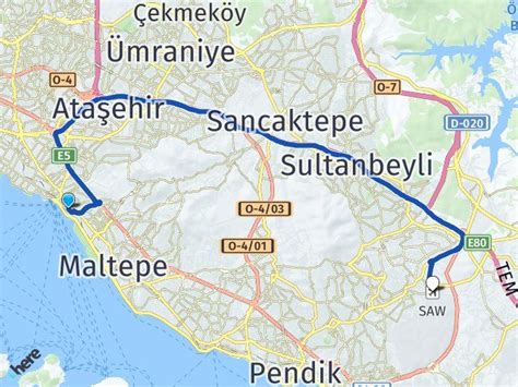 Maltepe Küçükyalı ile Sabiha Gökçen Havalimanı Pendik Arası Kaç