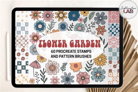 Procreate Retro Flowers Stamps And Pattern Brush Set Groovy