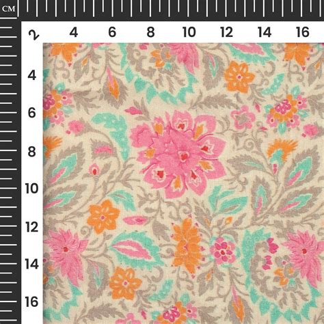 Taffy Pink And Beige Floral Digital Print Pure Cotton Mulmul Fabric Fabcurate