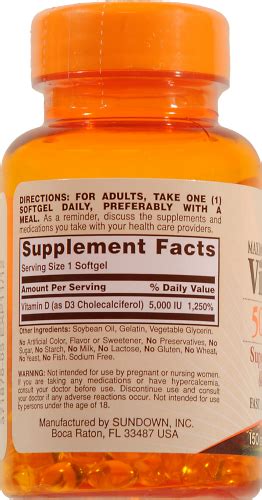 Sundown Naturals Vitamin D 5000 Iu Softgels 150 Ct Ralphs