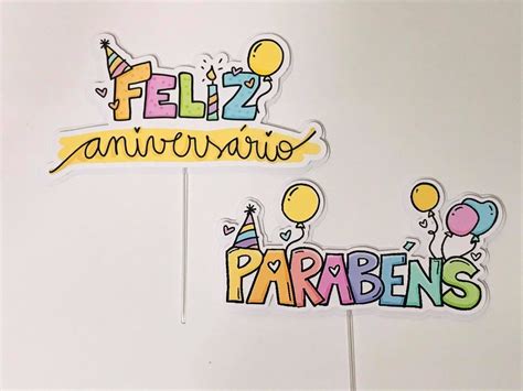 Topo De Bolo Topper Parabéns Feliz Aniversário Kit 10 Un CYSSA