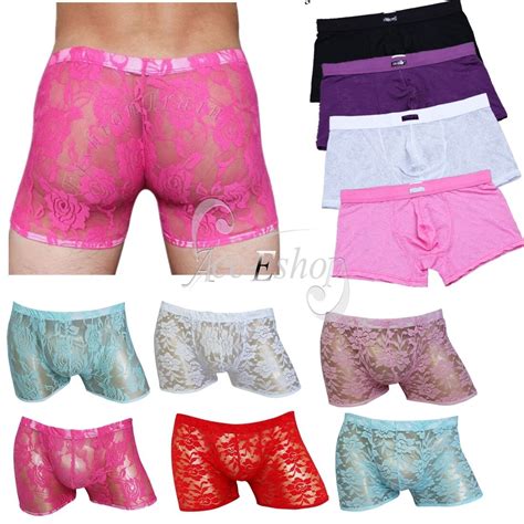 Sexy Mens Lingerie Sheer Lace Boxer Briefs Sissy Pouch Panties Gay Underwear EBay