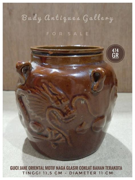 Guci Jahe Oriental Glasir Coklat Naga Timbul Antik Pajangan Di Carousell