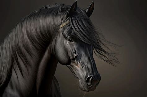 Premium Photo | Serious pensive look and eyes on black horse portrait