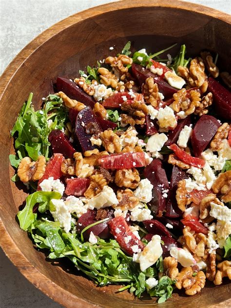 Arugula Beet Salad with Candied Walnuts - Something Nutritious