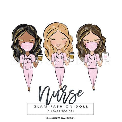 Nurse Clipart Pink Scrubs Glam Nurse Fashion Doll Medical Etsy