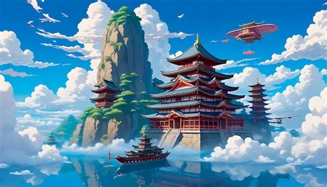 Premium Photo | Japanese temple anime wallpaper