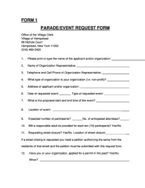 Fillable Online FORM 1 PARADE EVENT REQUEST FORM Village Of Hempstead