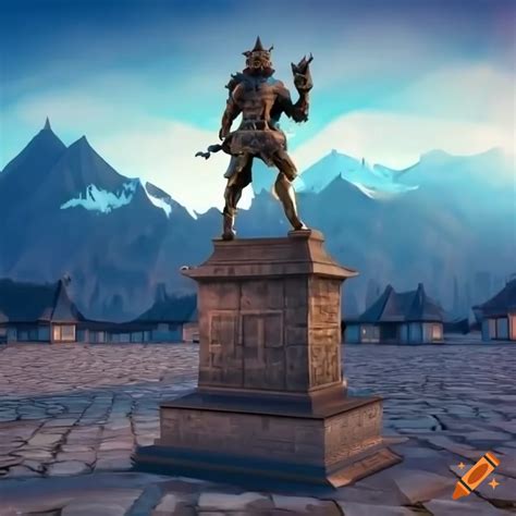 3d Animated Image A Bronze Statue Of A D D Style Dragonborn In Armor