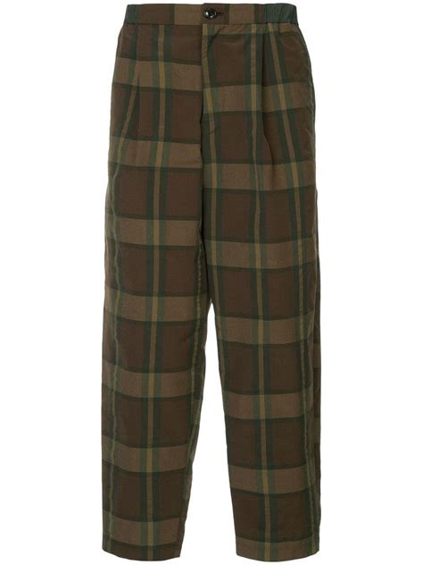 Kolor Check Print Cropped Trousers In Green Modesens Cropped