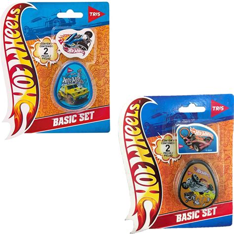 Conjunto Escolar Tris Apontador E Borracha Hot Wheels Papel Mais Cia
