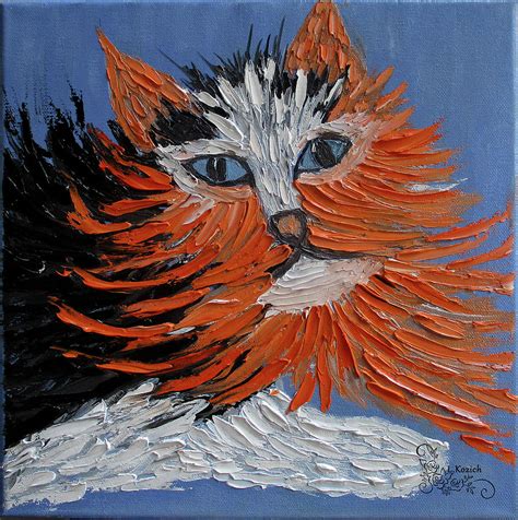 Fluffy Calico Cat Oil Painting Impasto Palette Knife Modern