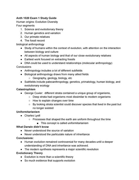 Anth 1020 Chapter 1 Exam Study Notes Anth 1020 Exam 1 Study Guide