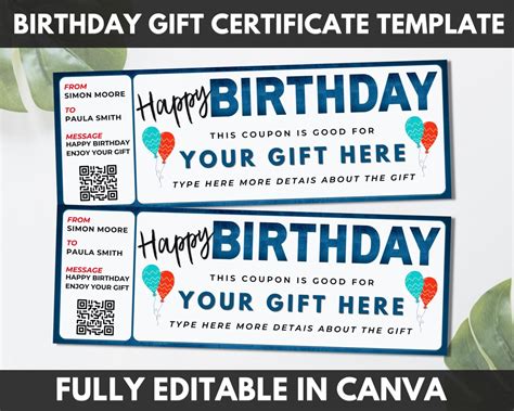 Birthday Gift Certificate Template, Editable Birthday Gift Coupon ...