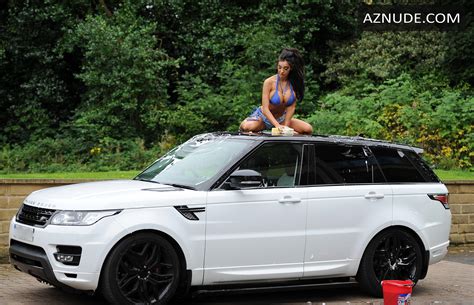 Chloe Khan Sexy Washing Her Range Rover In A Blue Bikini Top And Denim Shorts In London AZNude