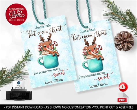 Editable Hot Chocolate Christmas Gift Tag Rudolph Hot Cocoa Etsy